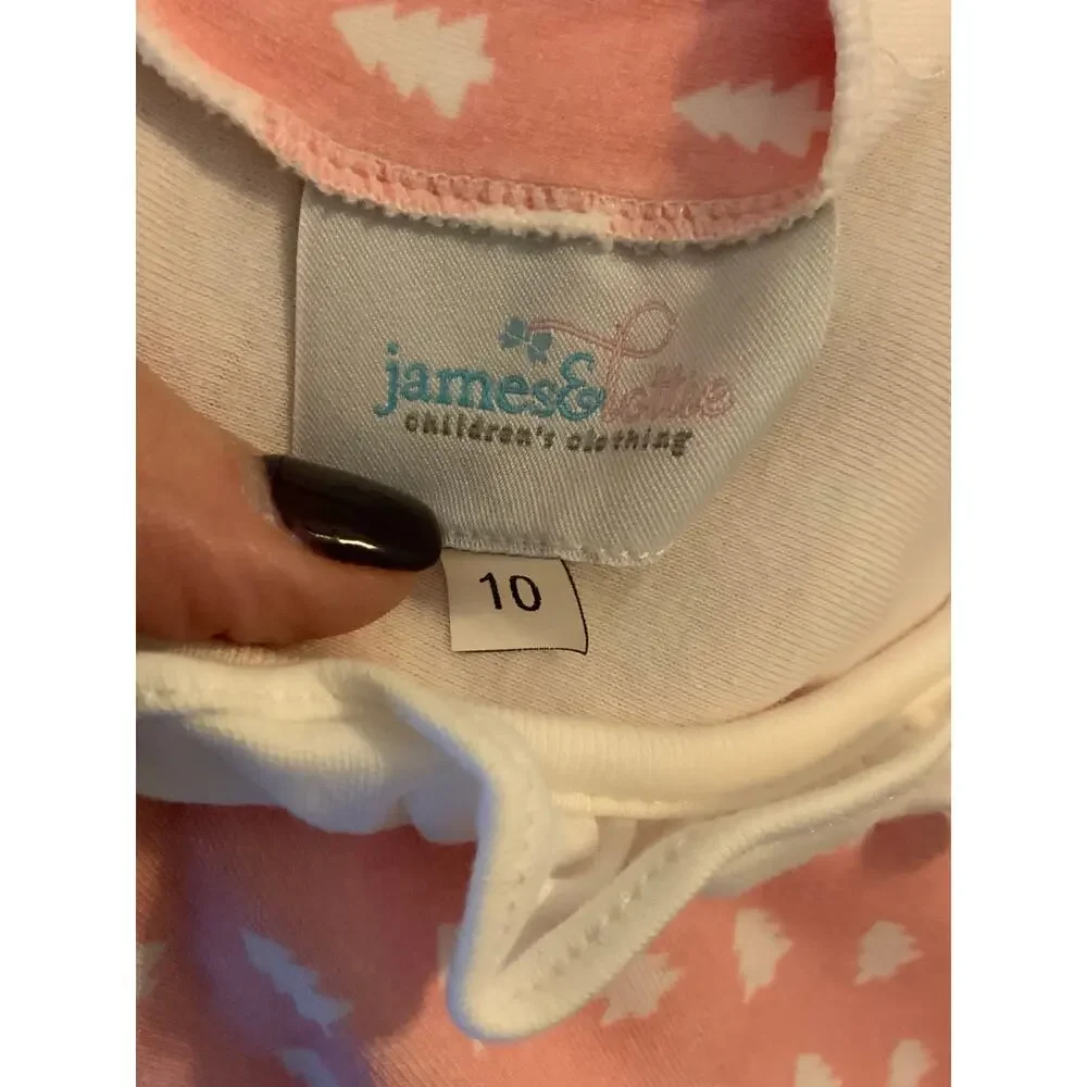 James & Lottie Girls‎ Pink Pajamas Christmas Trees Pima Cotton size 10